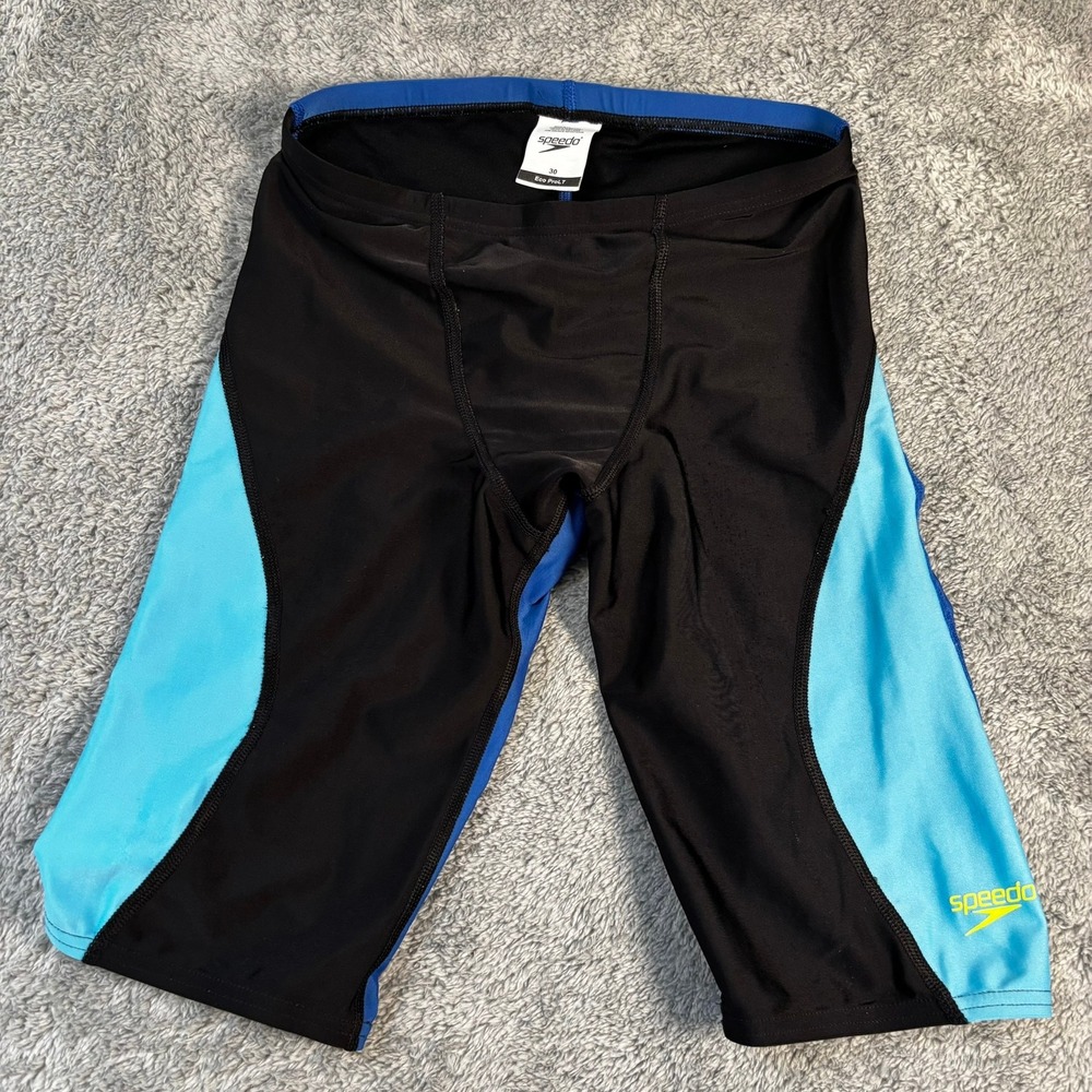 Speedo Eco ProLT Mens Swim Jammers Black Blue Colorblock Size 30 Training Trunks